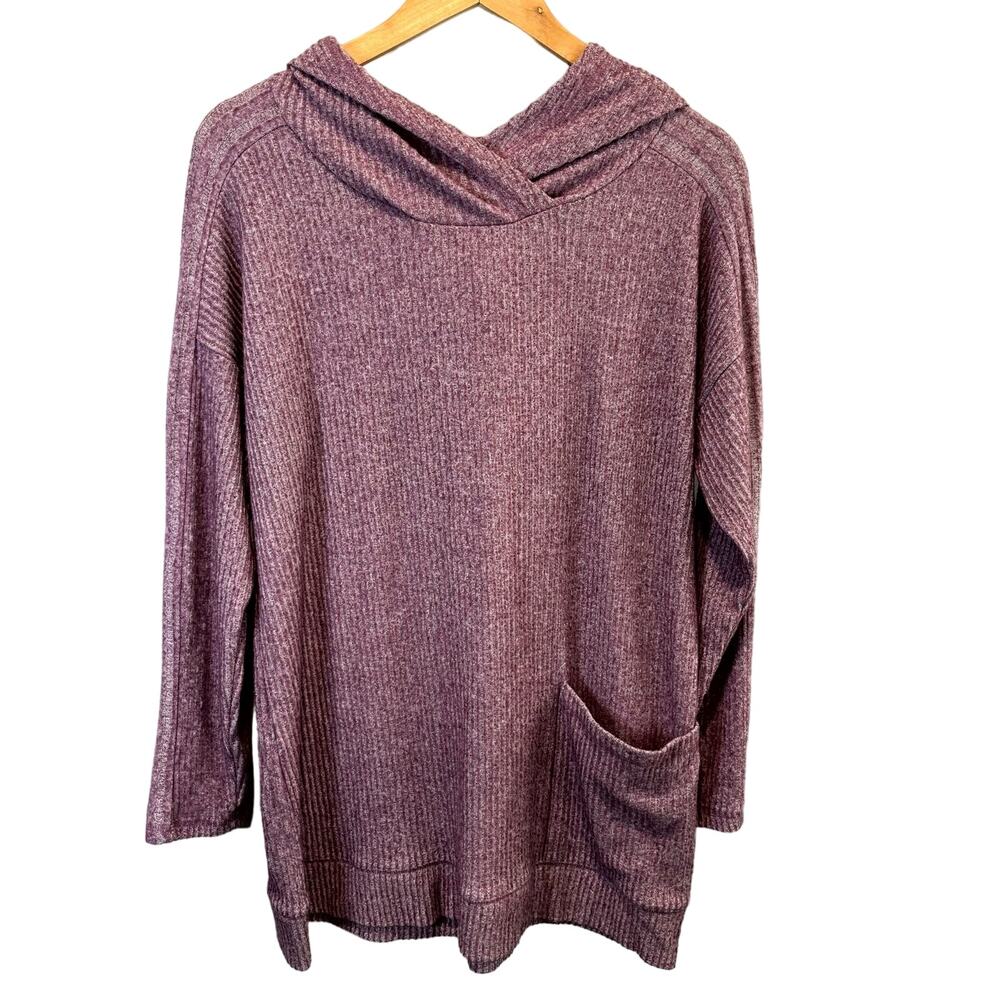 Soft Surroundings Ribbed Purple Hooded Tunic Top - size Medium